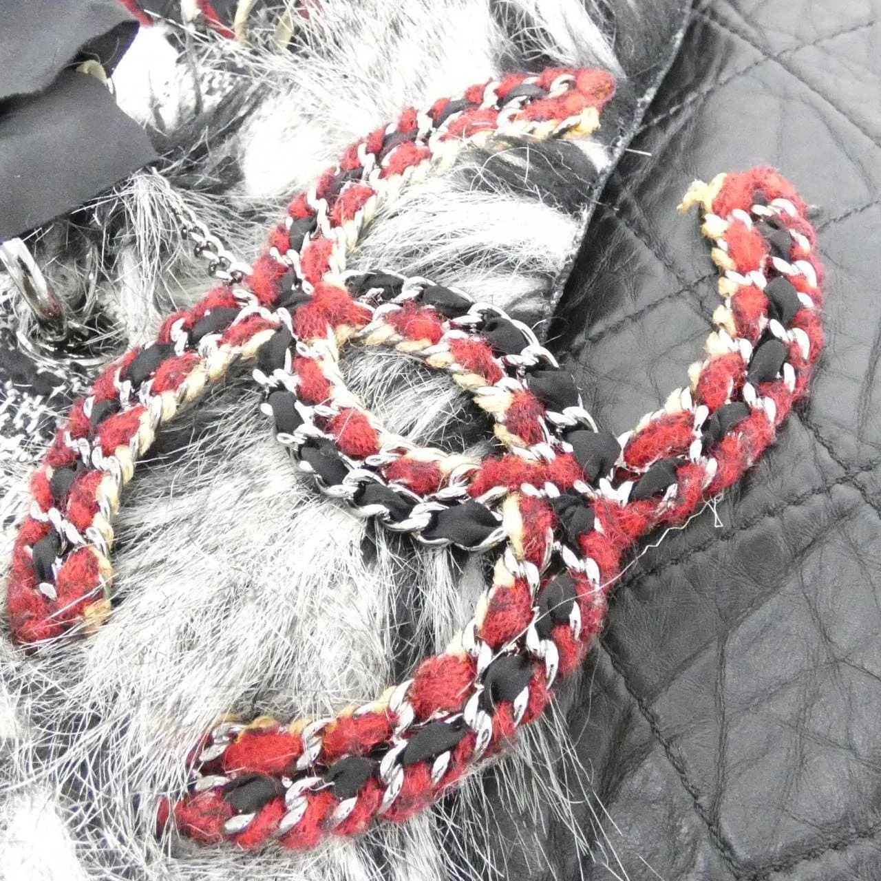 CHANEL Handbag Tweed Black Tweed Rank B - Thumbnail 5