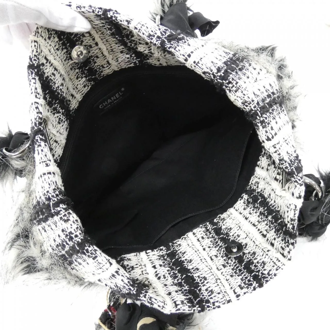 CHANEL Handbag Tweed Black Tweed Rank B - Thumbnail 7