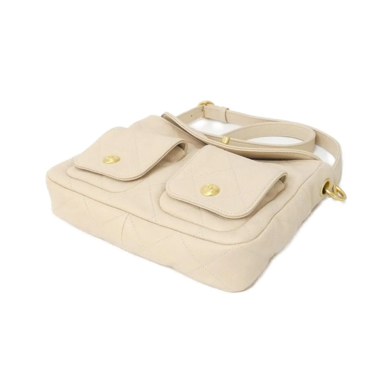 CHANEL AS5384 Shoulder Grained Calfskin 米色 荔枝紋牛皮 中古品A - 縮圖 3