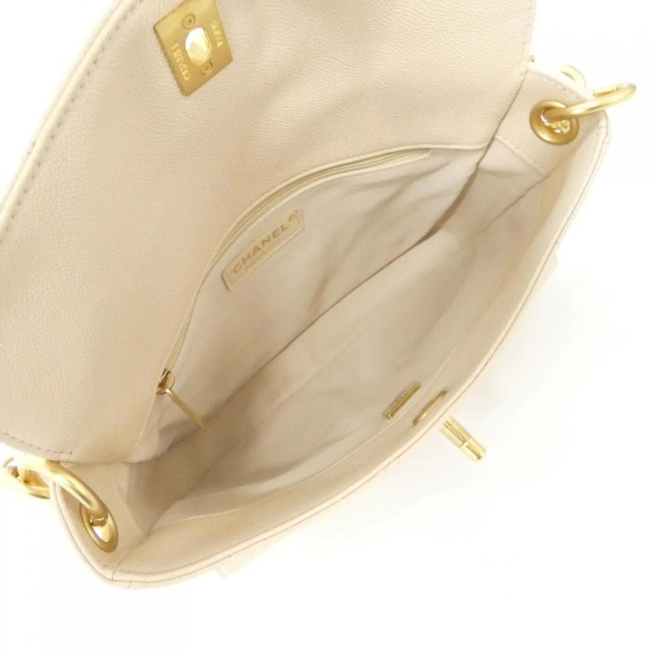 CHANEL AS5384 Shoulder Grained Calfskin 米色 荔枝紋牛皮 中古品A - 縮圖 7