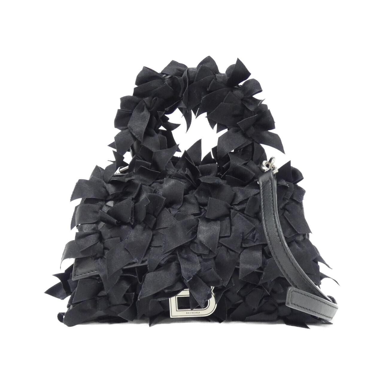 BALENCIAGA Hourglass 748749 2AAGQ Bag Satin Black