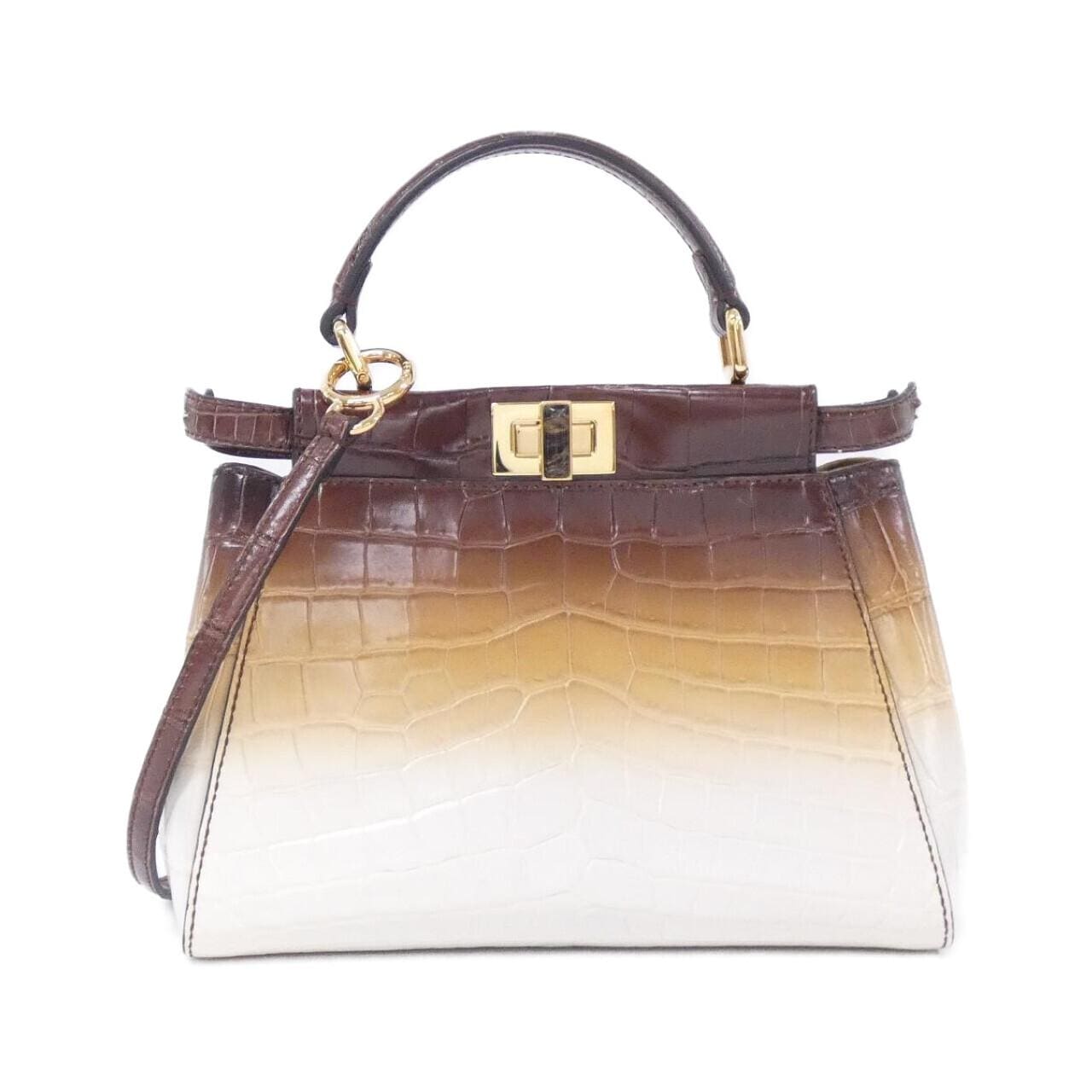 FENDI Peekaboo 8BN244 ADIK Handbag Crocodile Black