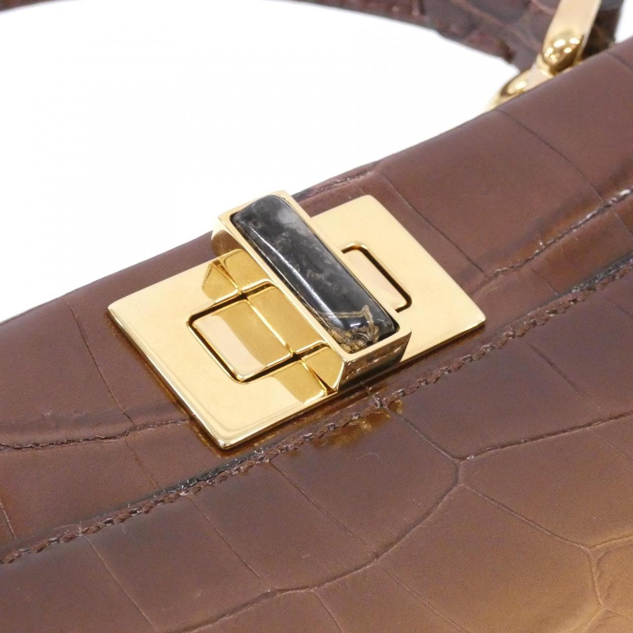 FENDI Peekaboo 8BN244 ADIK Handbag Crocodile 黑色 鱷魚皮 中古品A - 縮圖 4