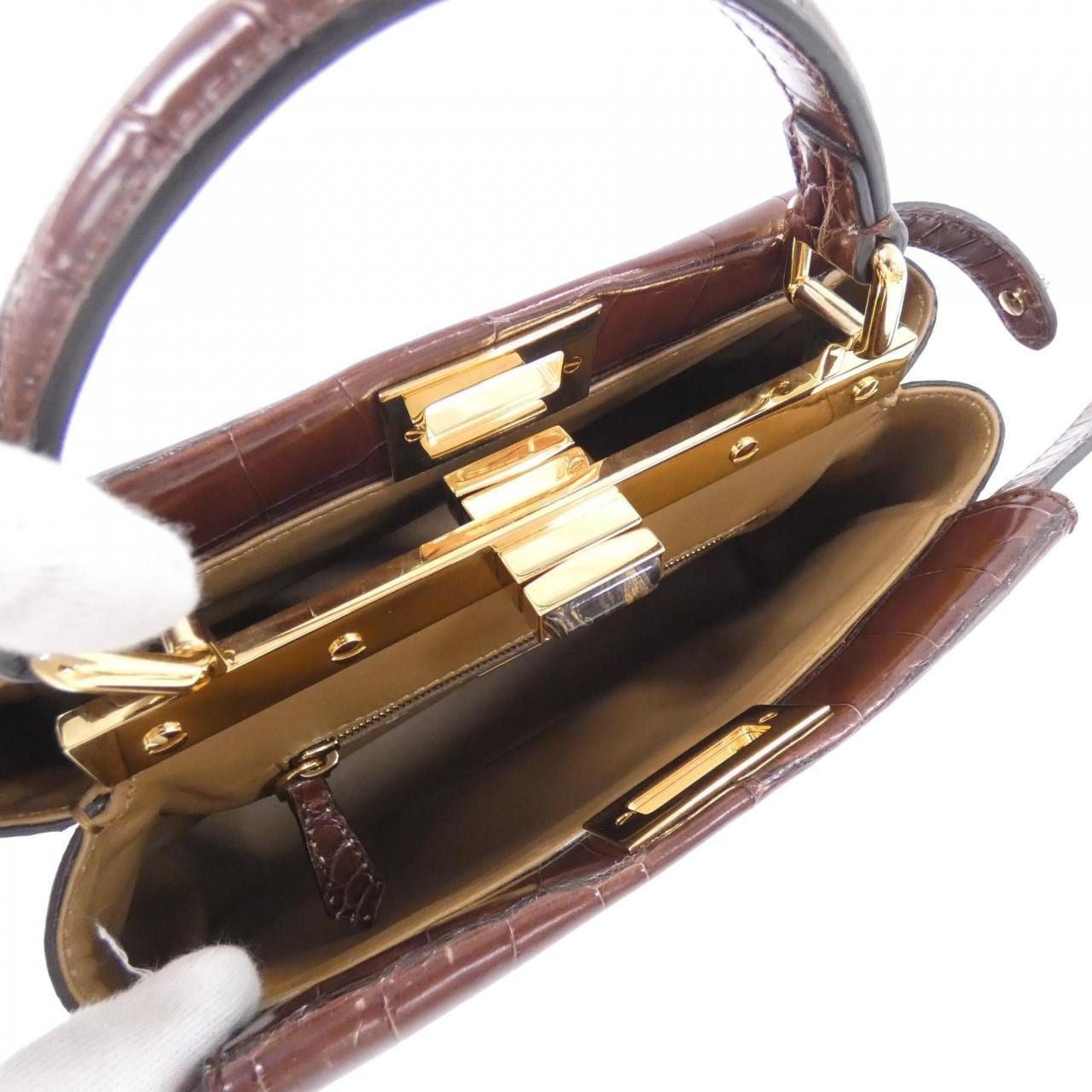 FENDI Peekaboo 8BN244 ADIK Handbag Crocodile 黑色 鱷魚皮 中古品A - 縮圖 8