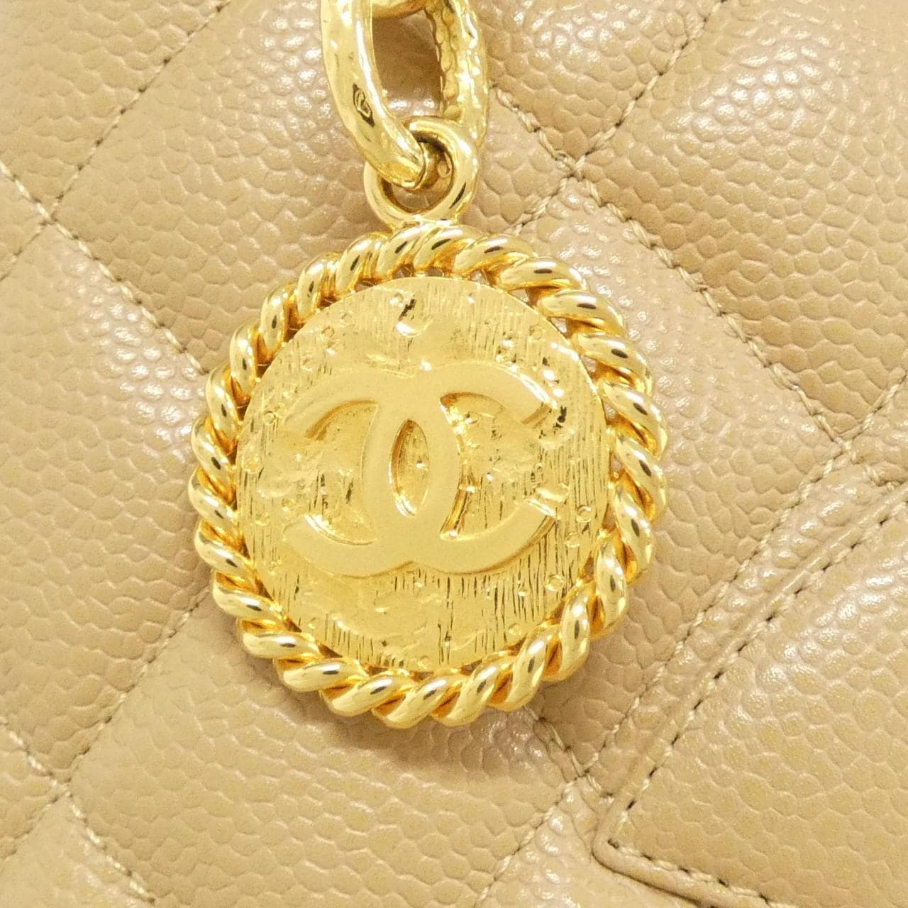 CHANEL Matelasse 1804 Handbag Grained Calfskin 米色 荔枝紋牛皮 中古品A - 縮圖 4