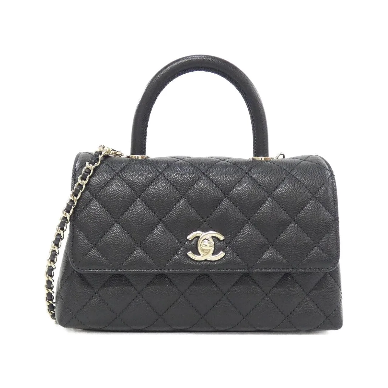 CHANEL Matelasse 92990 Handbag Grained Calfskin Black