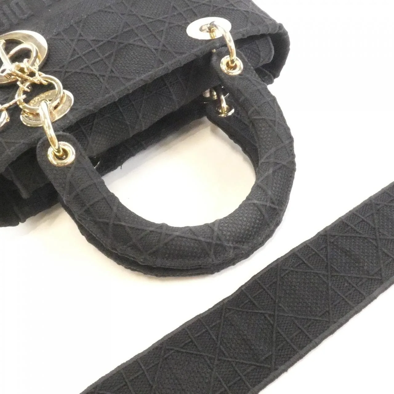 DIOR Lady Dior M0565OREY Handbag Canvas 黑色 帆布 中古品A - 縮圖 5