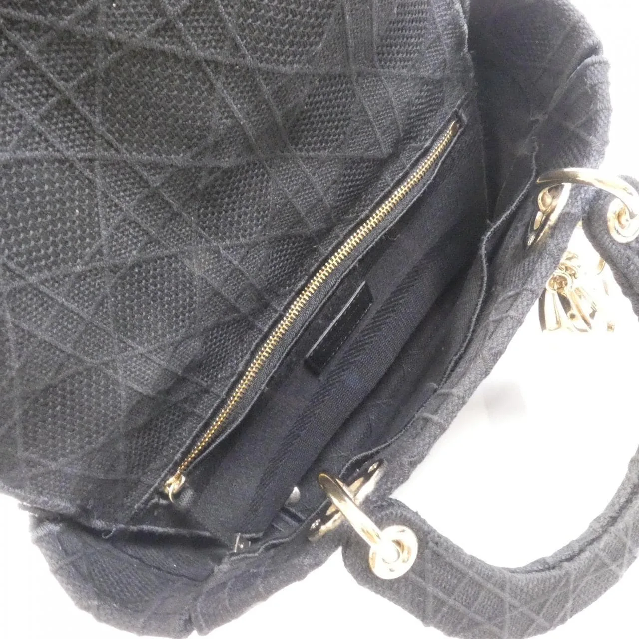 DIOR Lady Dior M0565OREY Handbag Canvas 黑色 帆布 中古品A - 縮圖 9