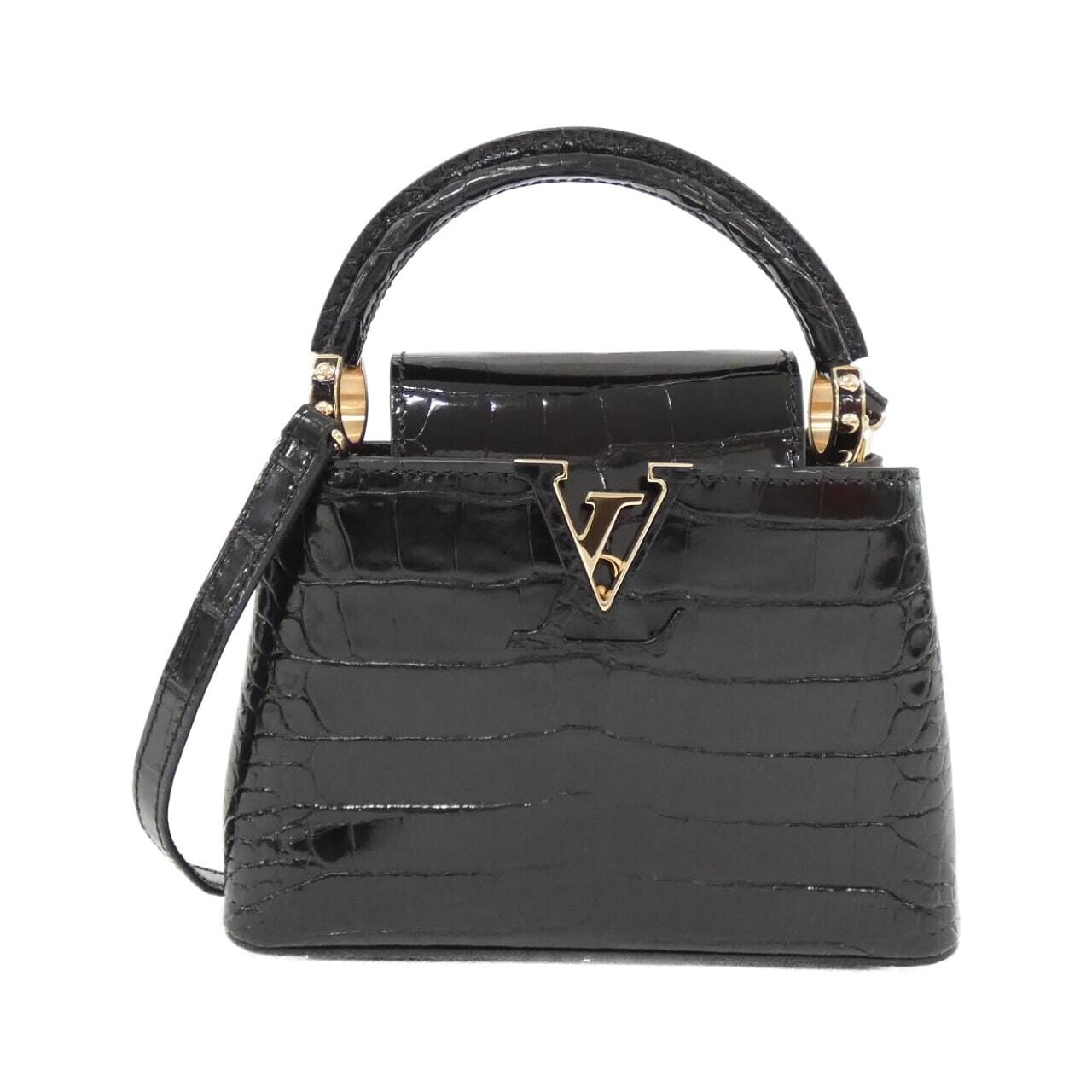 LOUIS VUITTON Capucines P01131 Bag Leather Black