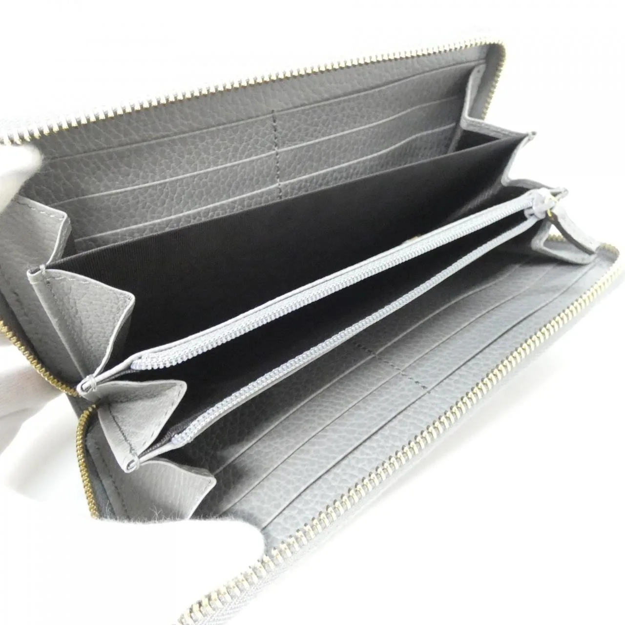 GUCCI 456117 Wallet Leather 灰色 皮革 中古品A - 縮圖 4