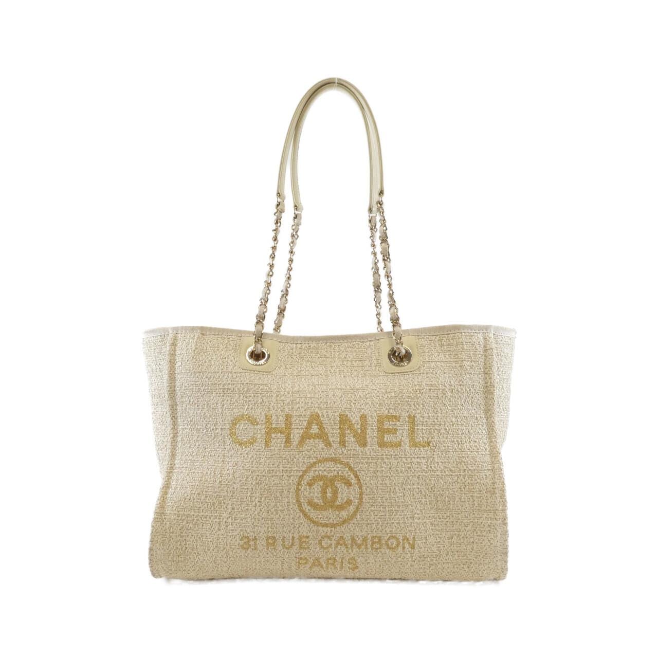CHANEL Deauville 67001 Bag Canvas Beige