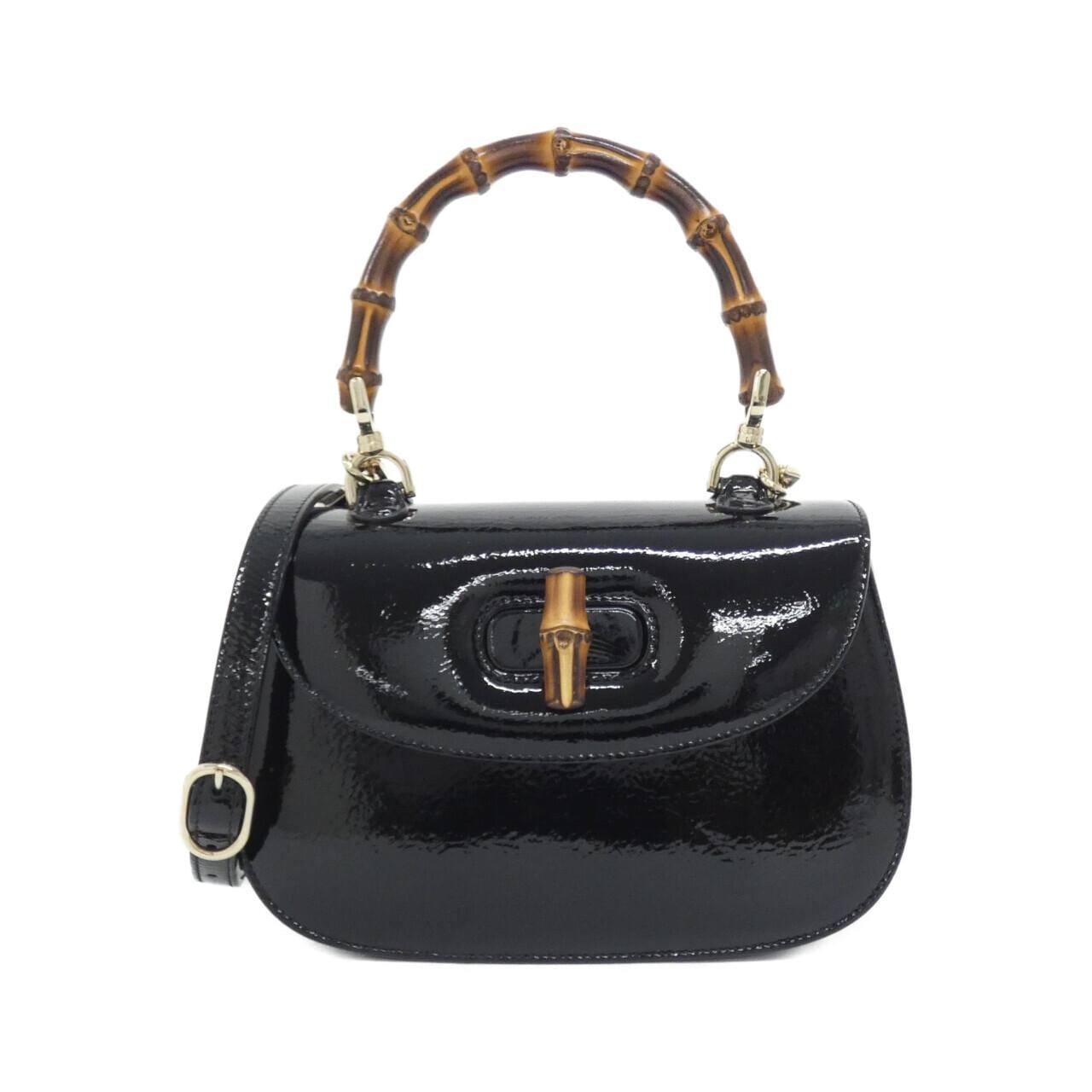GUCCI Bamboo 675797 AADHF Bag Patent Leather Black