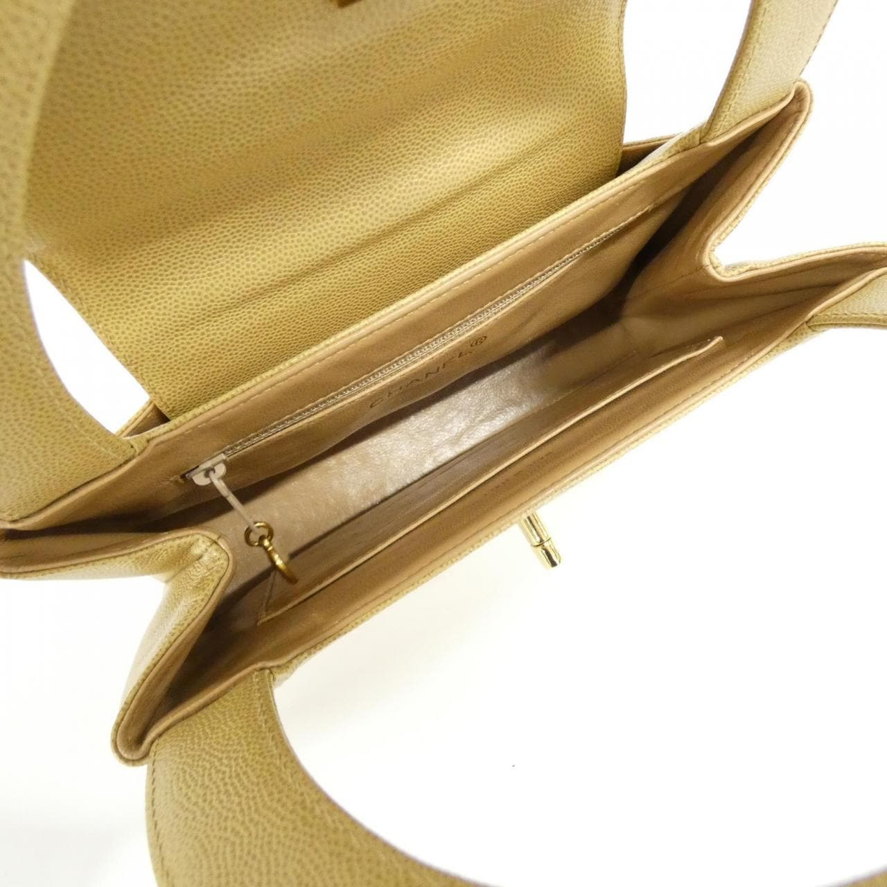 CHANEL Handbag Grained Calfskin 米色 荔枝紋牛皮 中古品B - 縮圖 9