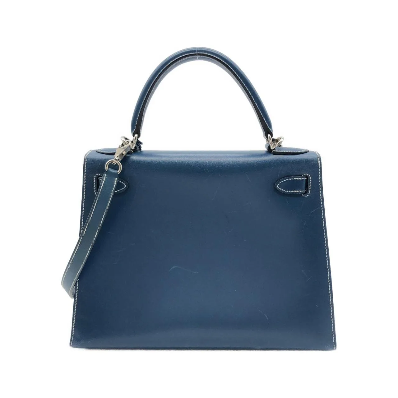 HERMES Kelly Handbag Box Calf 藍色 Box 皮 中古品B - 縮圖 2
