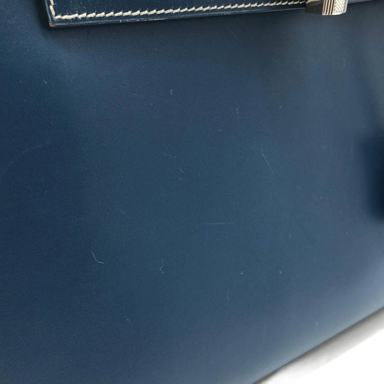 HERMES Kelly Handbag Box Calf 藍色 Box 皮 中古品B - 縮圖 5