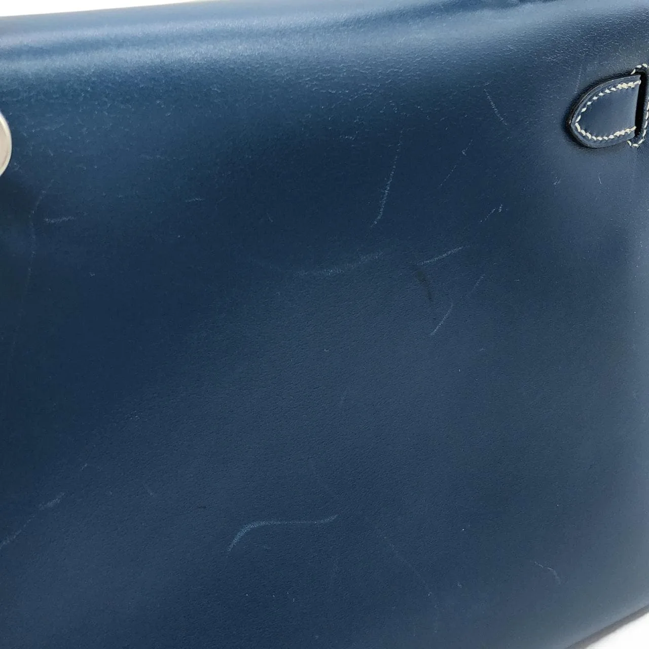 HERMES Kelly Handbag Box Calf 藍色 Box 皮 中古品B - 縮圖 6