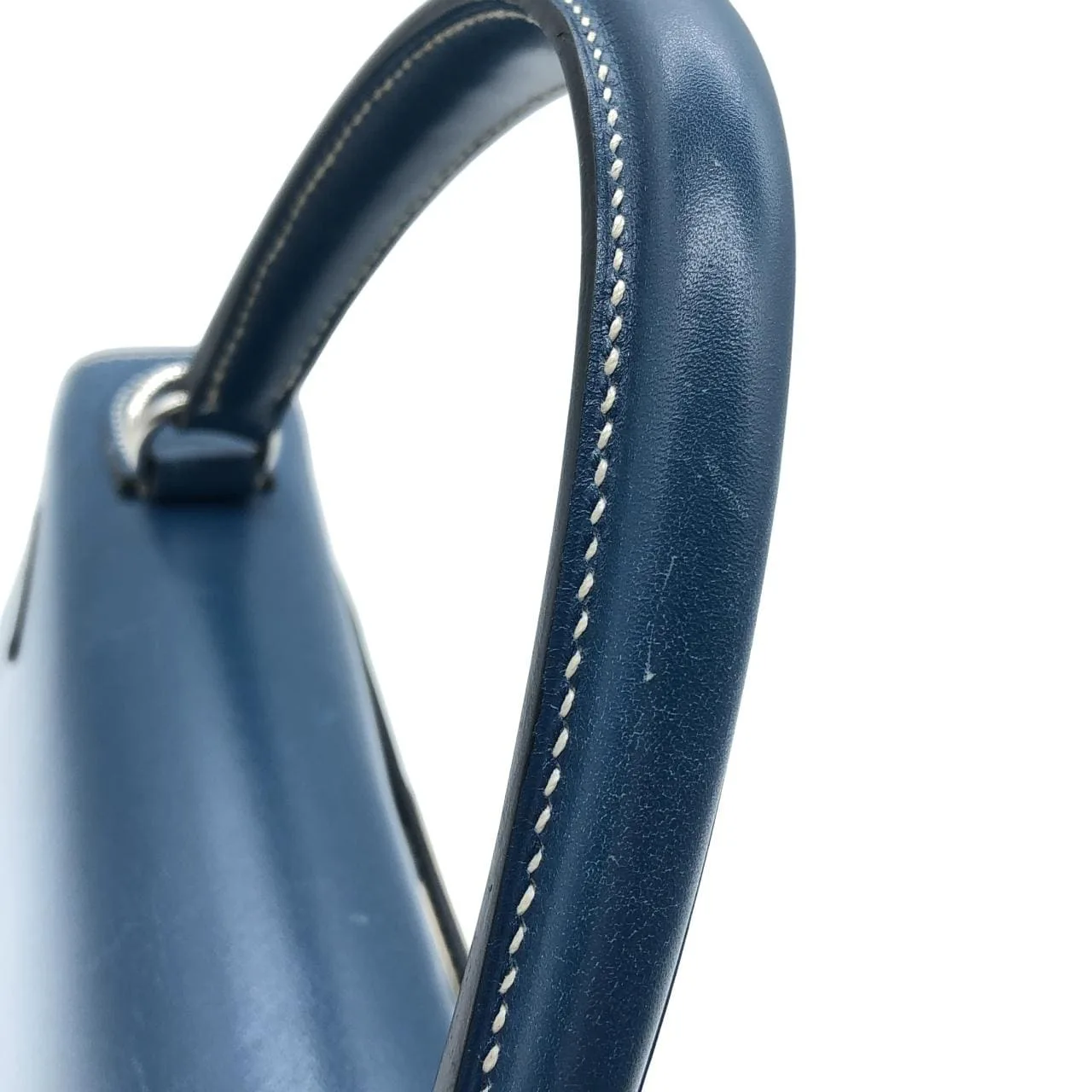 HERMES Kelly Handbag Box Calf 藍色 Box 皮 中古品B - 縮圖 8