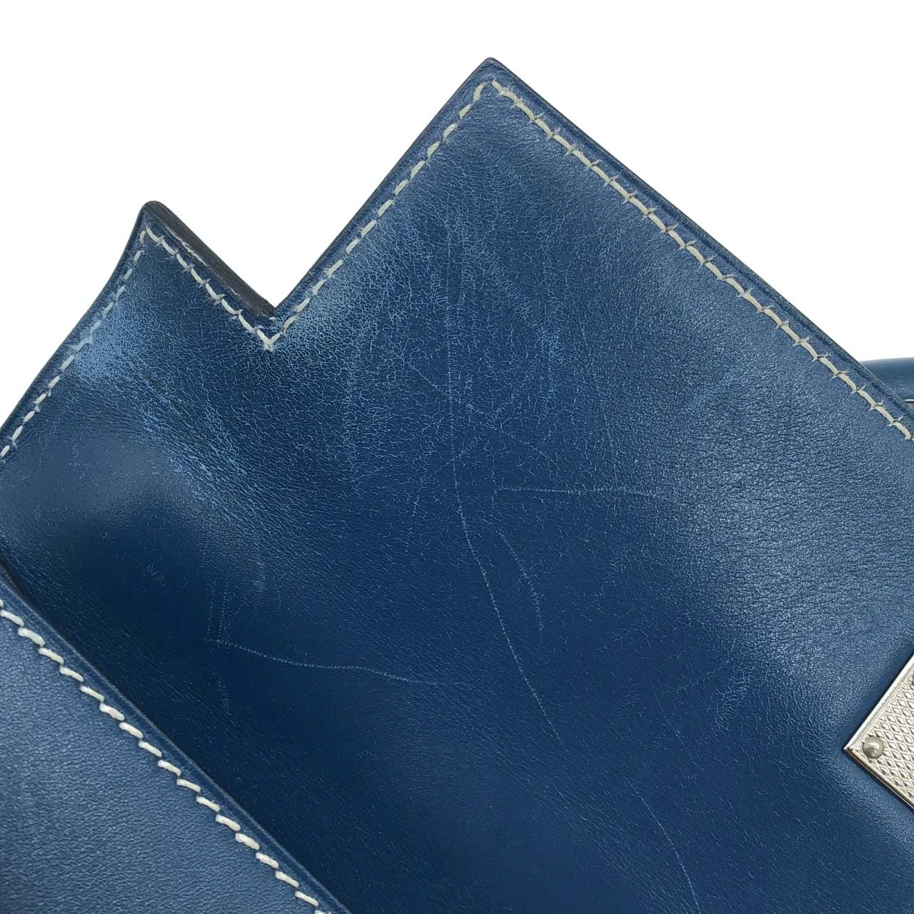 HERMES Kelly Handbag Box Calf 藍色 Box 皮 中古品B - 縮圖 10