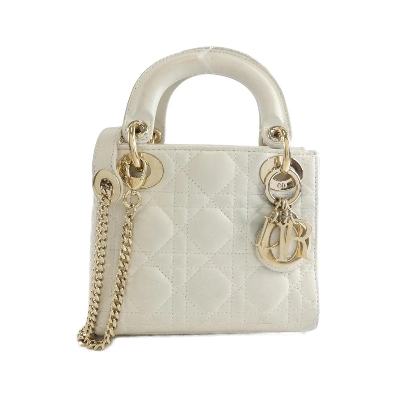 DIOR Lady Dior Handbag Leather White