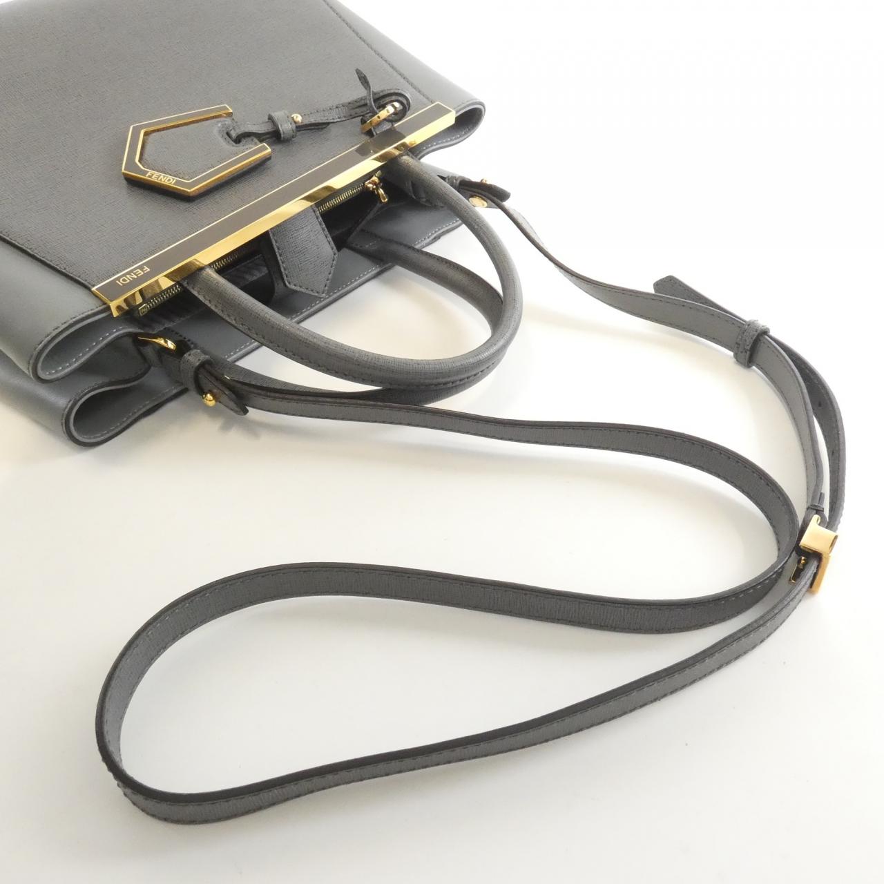 FENDI Sunshine Shopper 8BH253 D7E Handbag Leather 黑色 皮革 中古品A - 縮圖 4