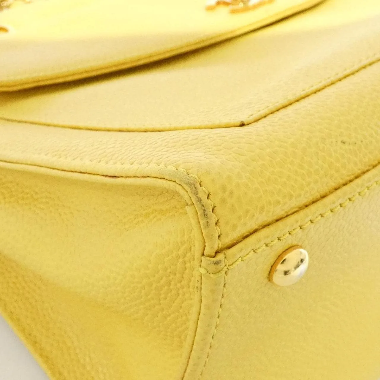 CHANEL Shoulder Grained Calfskin 黃色 荔枝紋牛皮 中古品B - 縮圖 3