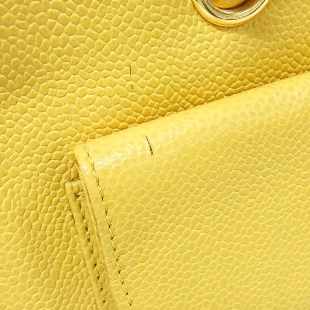 CHANEL Shoulder Grained Calfskin 黃色 荔枝紋牛皮 中古品B - 縮圖 4