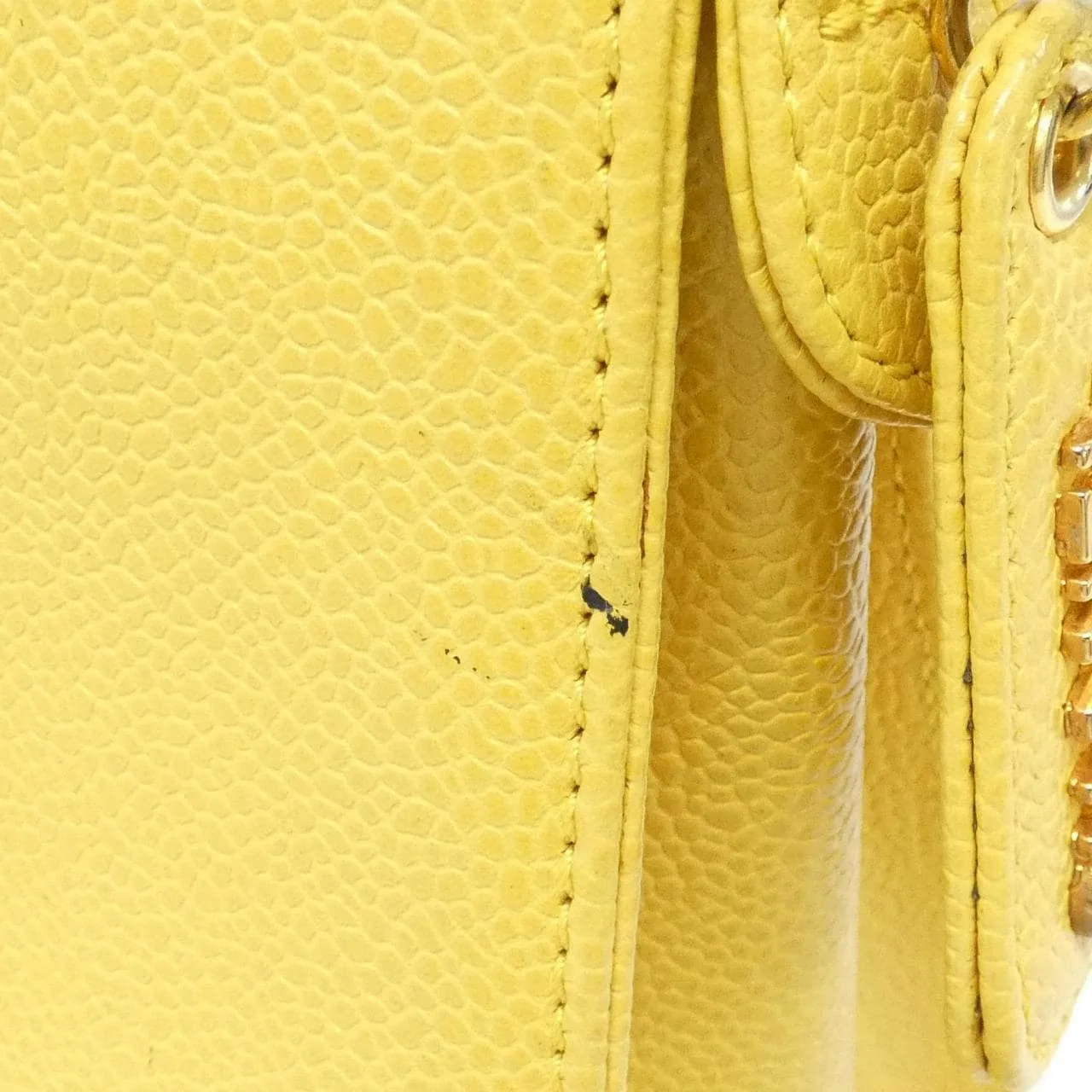 CHANEL Shoulder Grained Calfskin 黃色 荔枝紋牛皮 中古品B - 縮圖 6