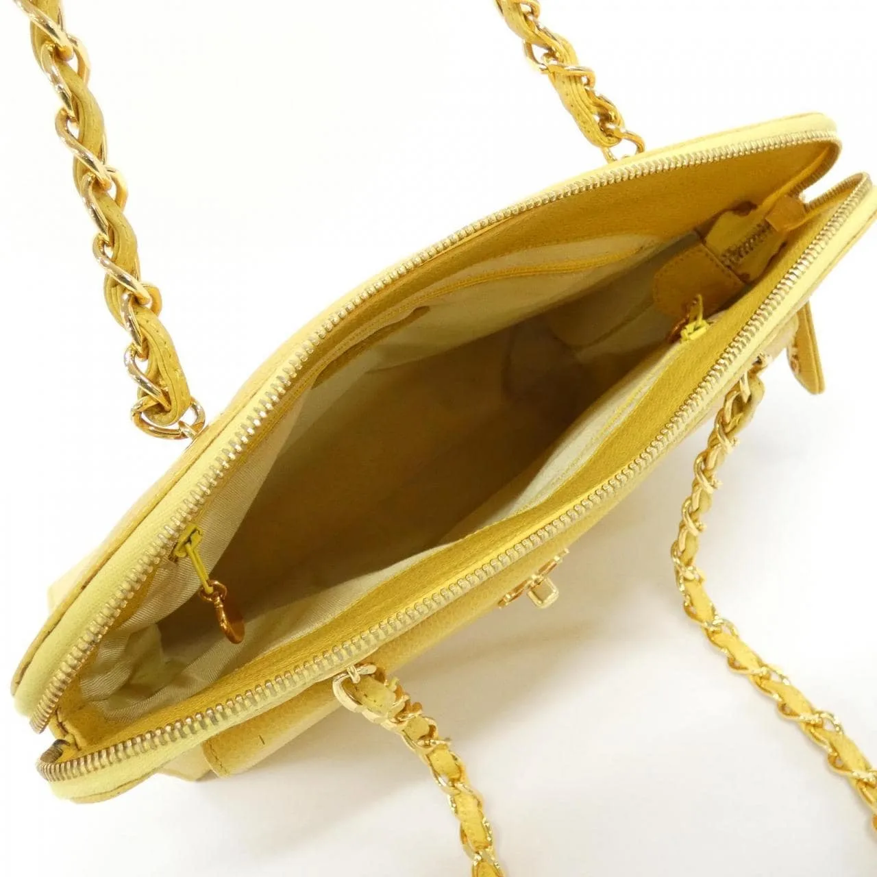 CHANEL Shoulder Grained Calfskin 黃色 荔枝紋牛皮 中古品B - 縮圖 9