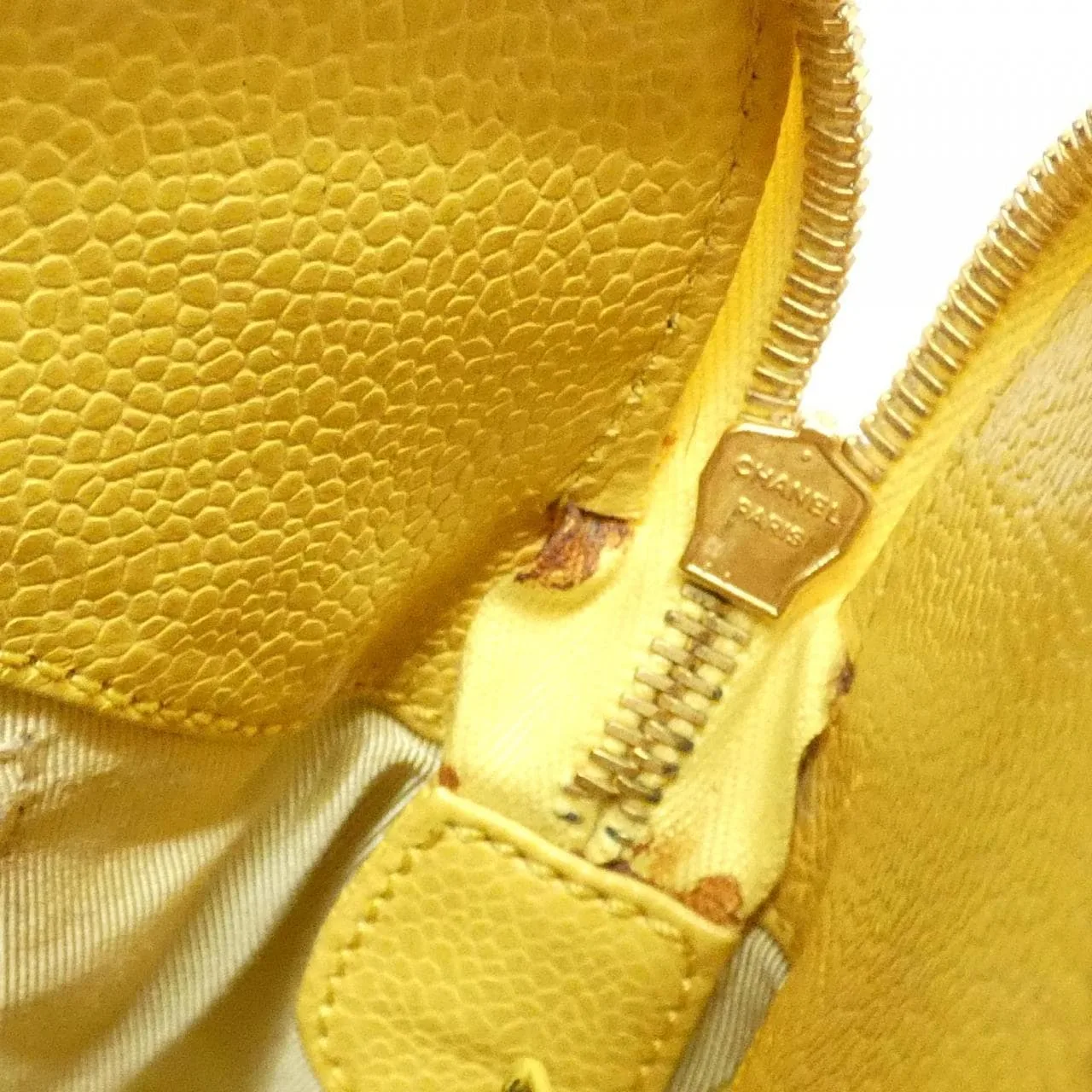 CHANEL Shoulder Grained Calfskin 黃色 荔枝紋牛皮 中古品B - 縮圖 10