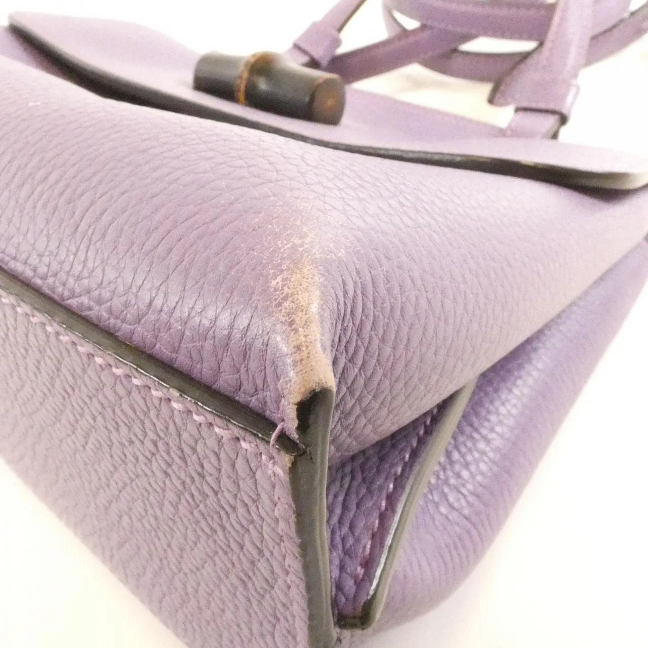 GUCCI Bamboo Daily 370831 Handbag Leather 紫色 皮革 中古品B - 縮圖 4