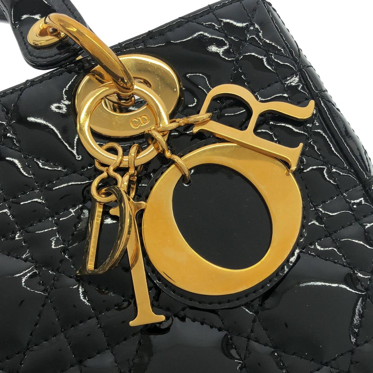 DIOR Lady Dior VRB44550 Handbag Patent Leather 黑色 漆皮 中古品A - 縮圖 5