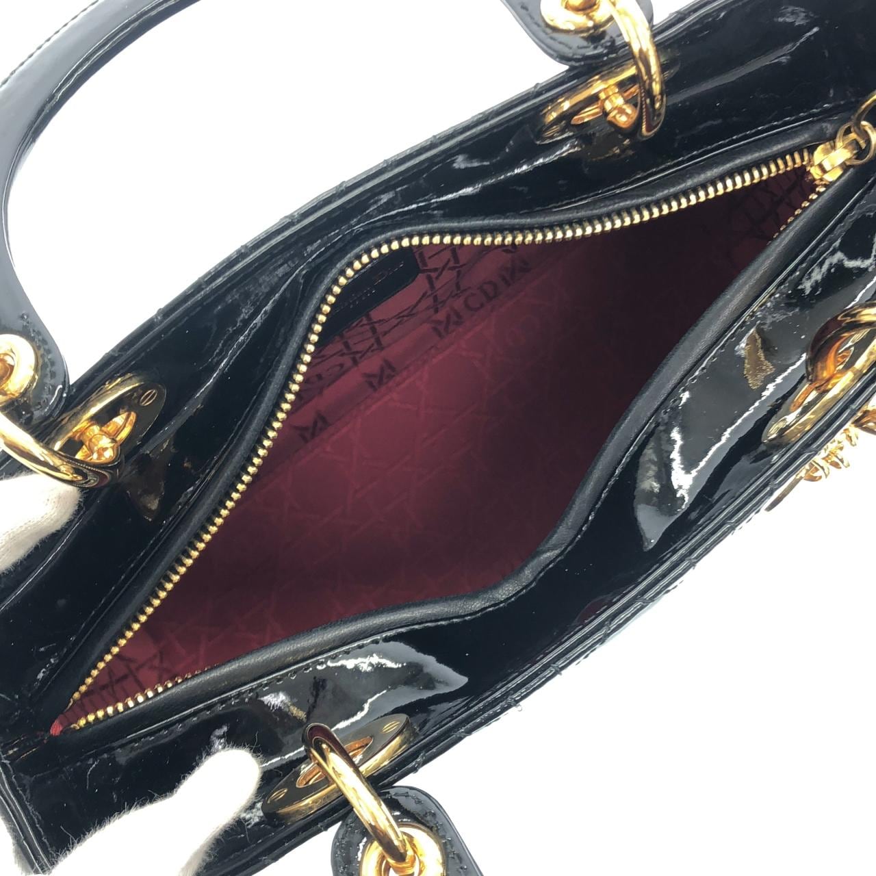 DIOR Lady Dior VRB44550 Handbag Patent Leather 黑色 漆皮 中古品A - 縮圖 7