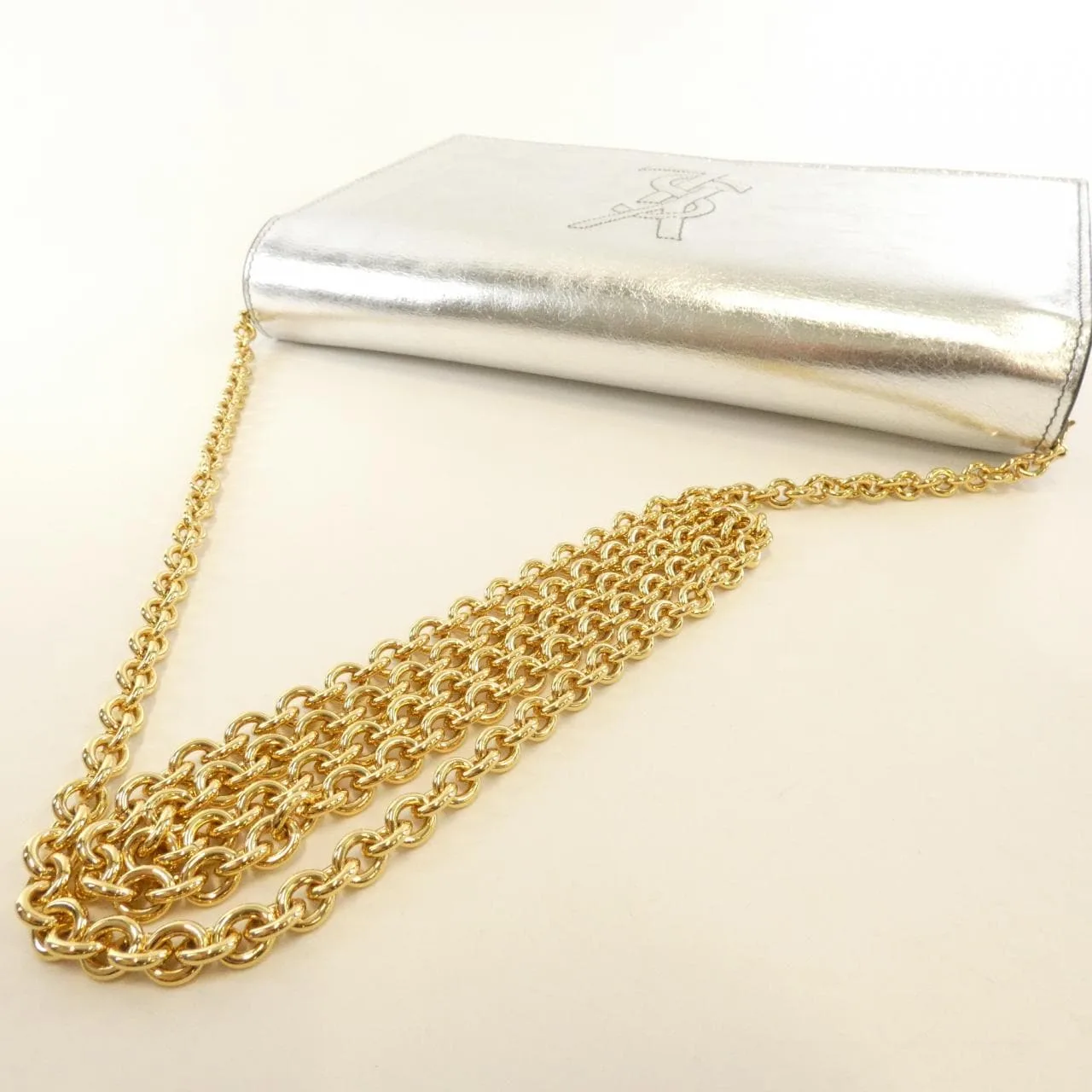 SAINT LAURENT 559075 BRF3O Wallet Leather Silver Leather Rank A - Thumbnail 5