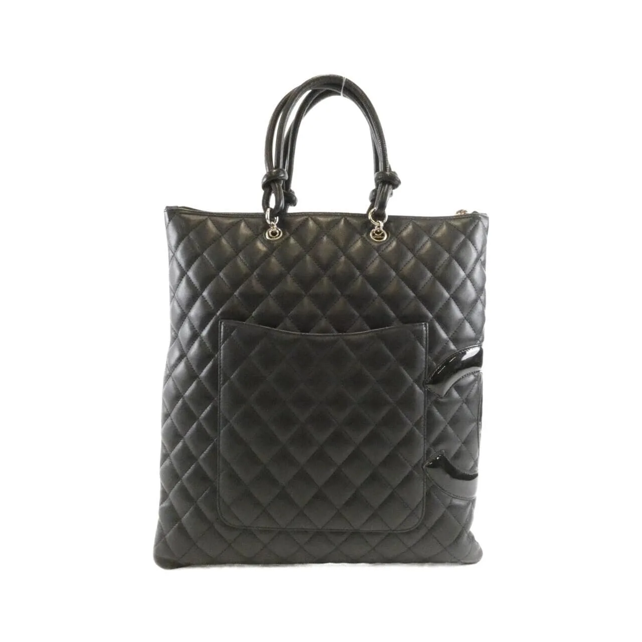 CHANEL Cambon 28126 Handbag Patent Leather 黑色 漆皮 中古品B - 縮圖 2