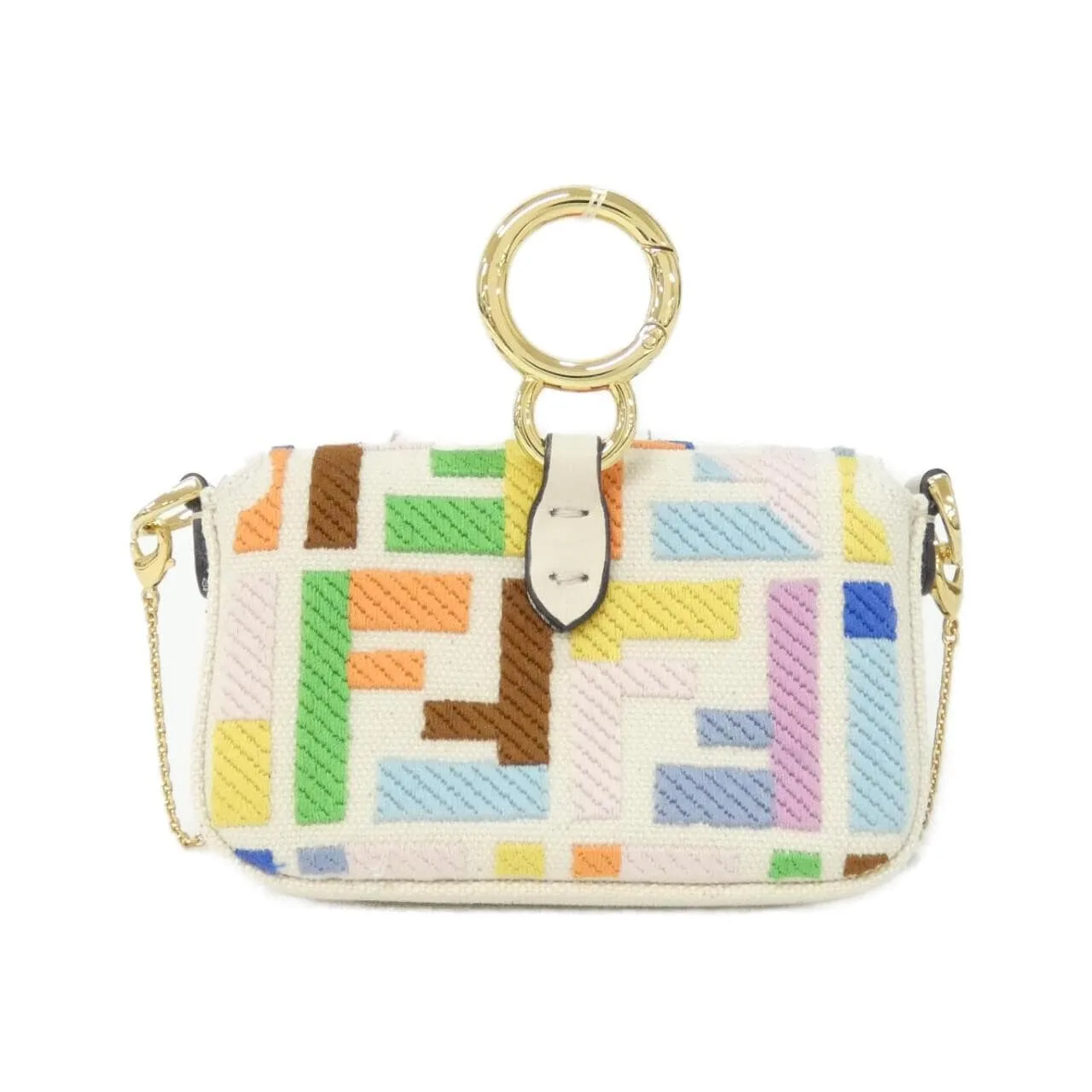 FENDI Baguette 7AS045 APHL Key Case Canvas White Canvas Rank A - Thumbnail 2