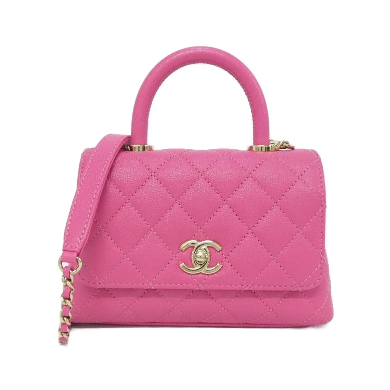 CHANEL Coco Handle AS2215 Handbag Grained Calfskin Pink