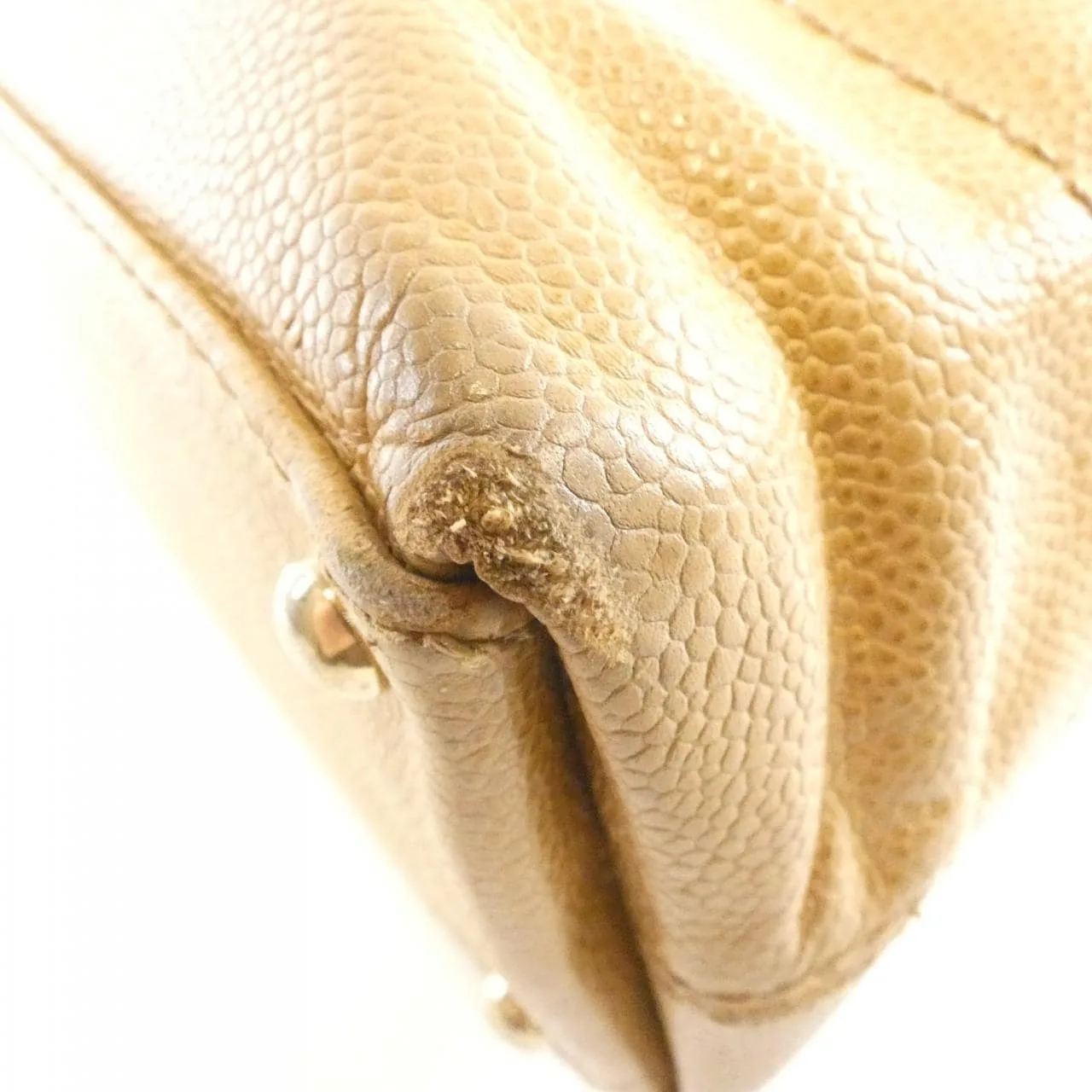 CHANEL 18237 Handbag Grained Calfskin 米色 荔枝紋牛皮 中古品B - 縮圖 3