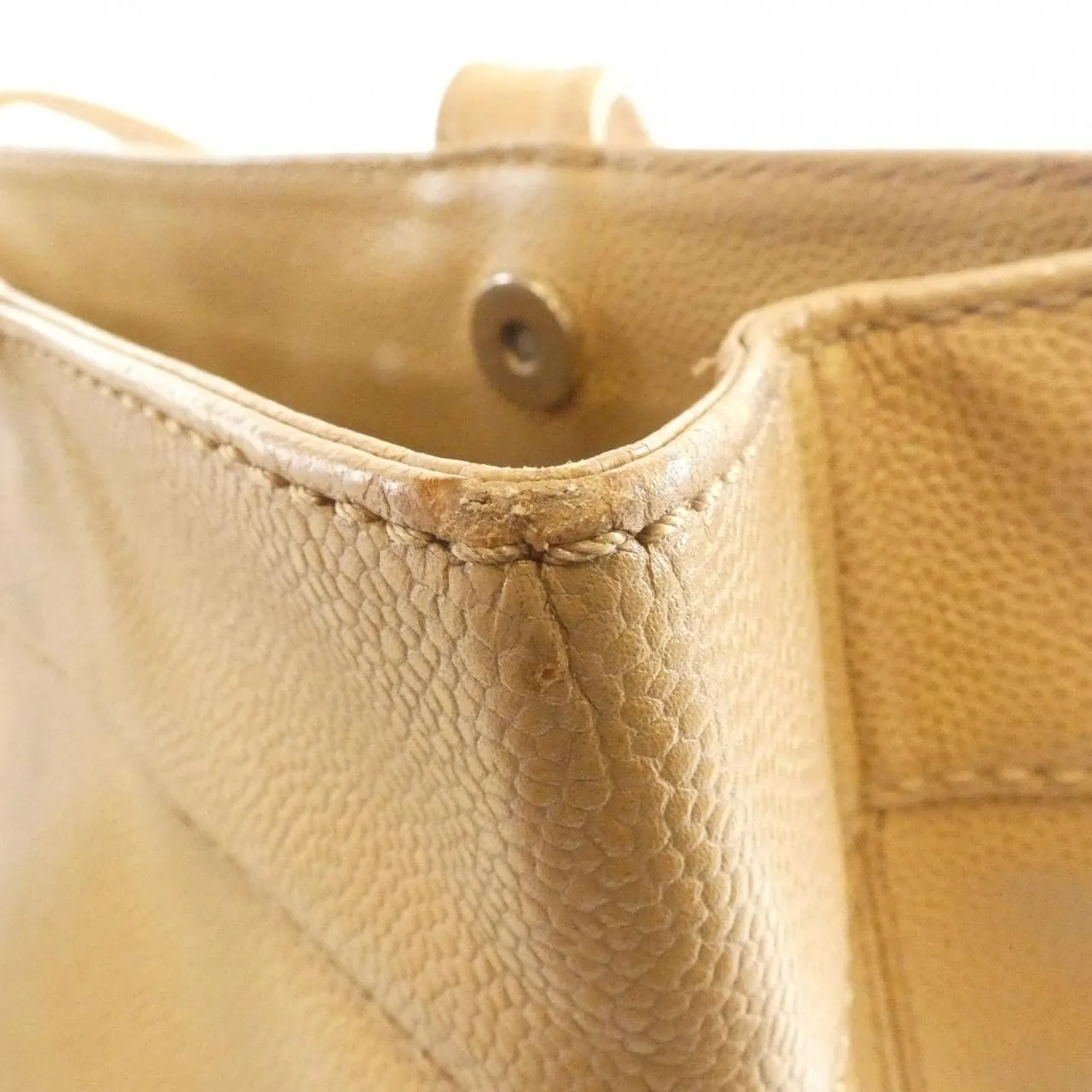 CHANEL 18237 Handbag Grained Calfskin 米色 荔枝紋牛皮 中古品B - 縮圖 5