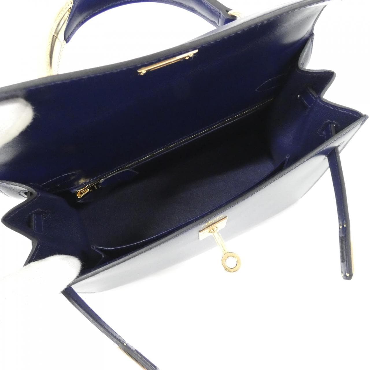 HERMES Kelly HERMÈS 082670CG Bag Box Calf 藍色 Box 皮 中古品A - 縮圖 7