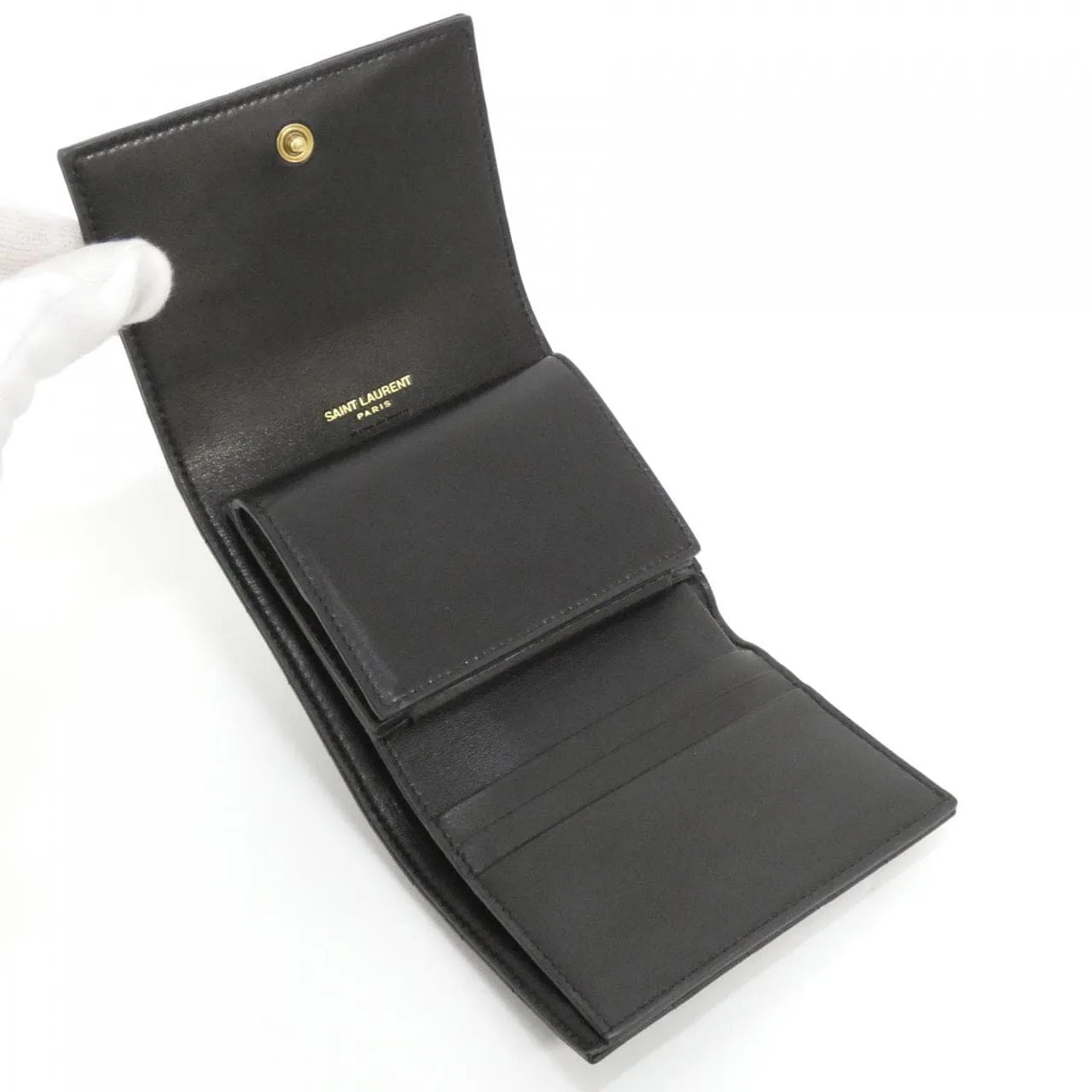 SAINT LAURENT 759490 AABVP Wallet Lambskin 黑色 羊皮 中古品A - 縮圖 7