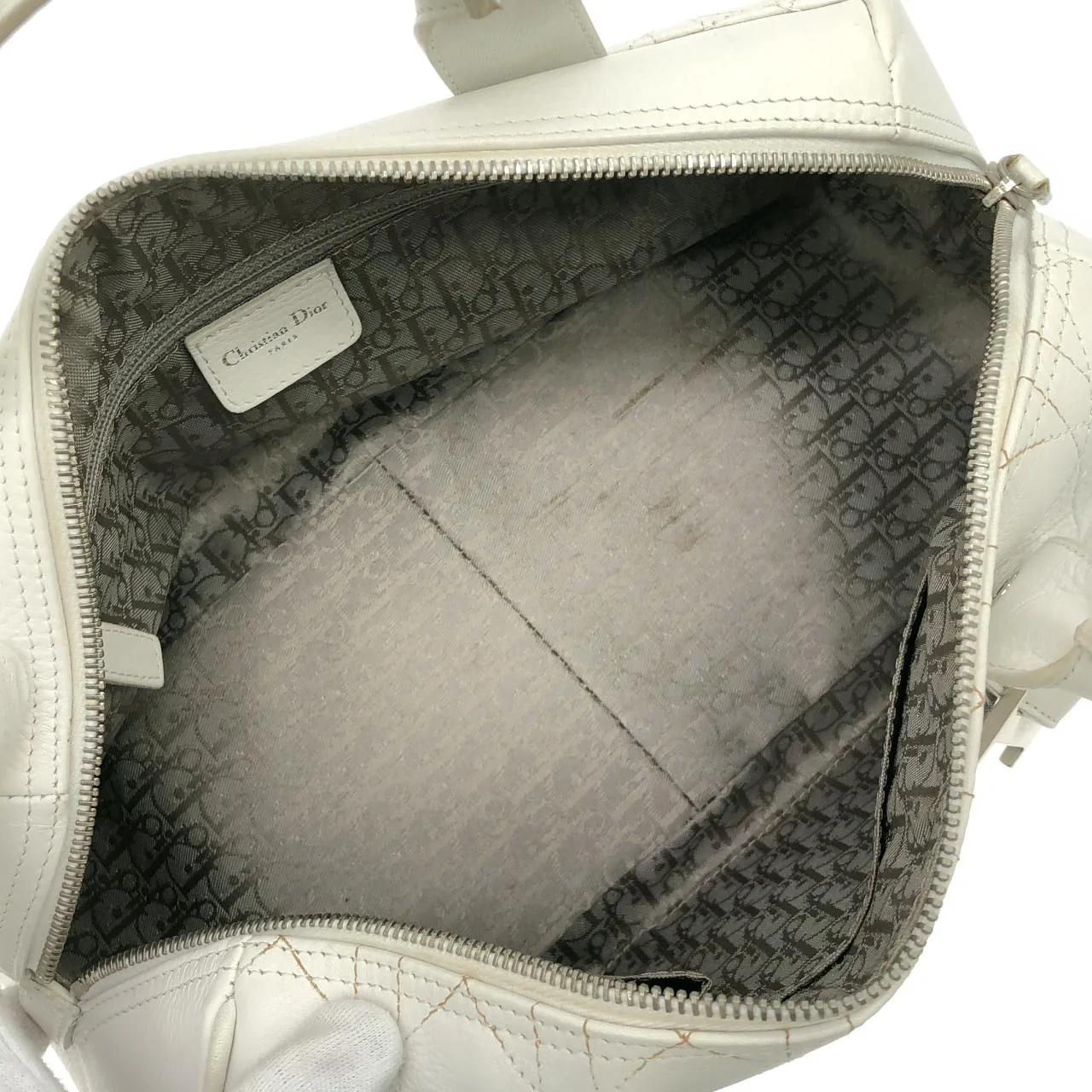 DIOR Handbag Leather 白色 皮革 中古品B - 縮圖 9