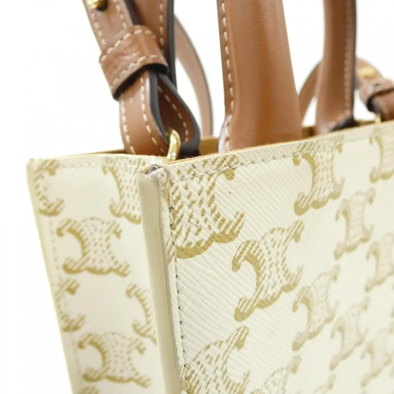 CELINE Cabas 194372BZK Handbag Canvas 白色 帆布 中古品A - 縮圖 5