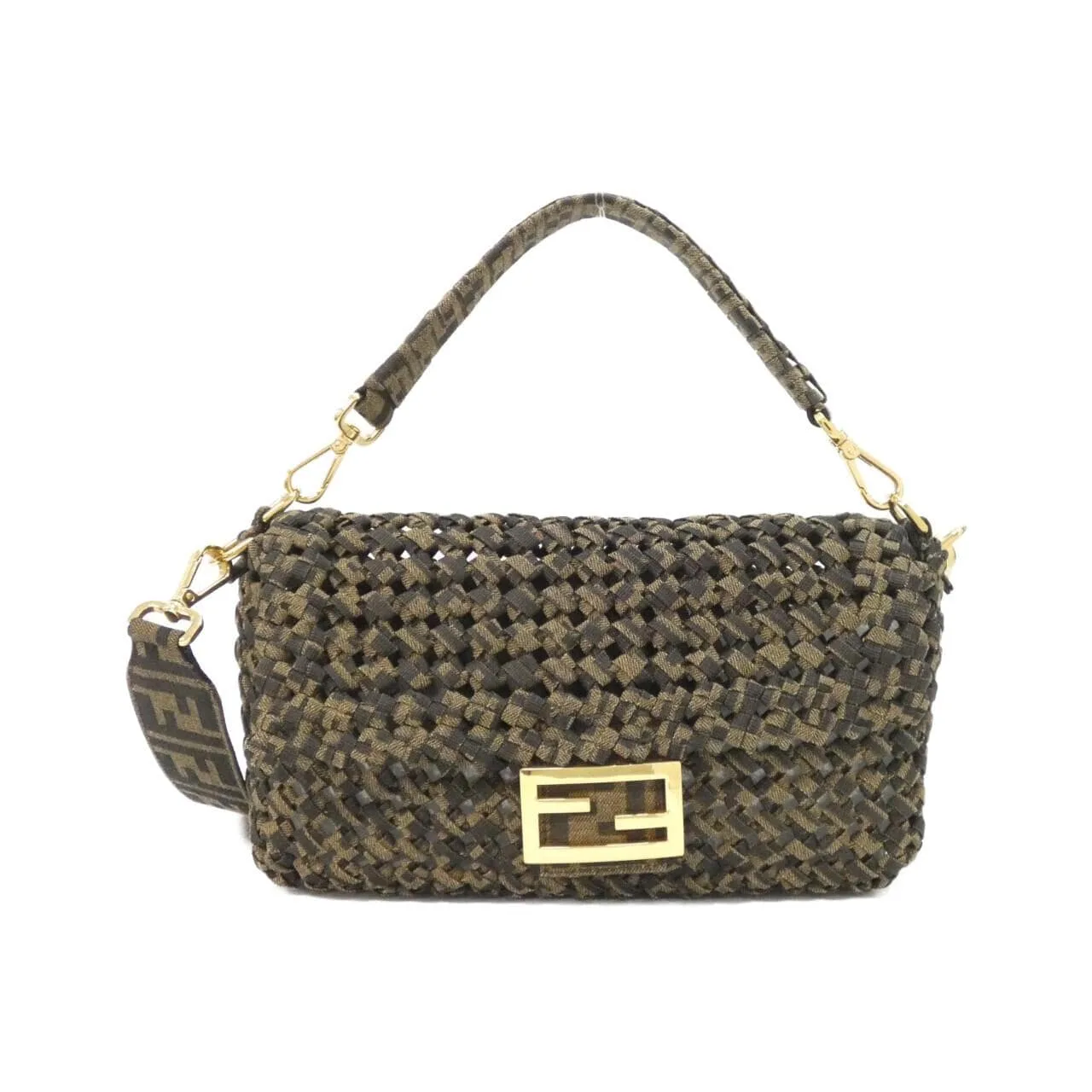 FENDI Baguette 8BR600 ABMR Shoulder Cotton Black