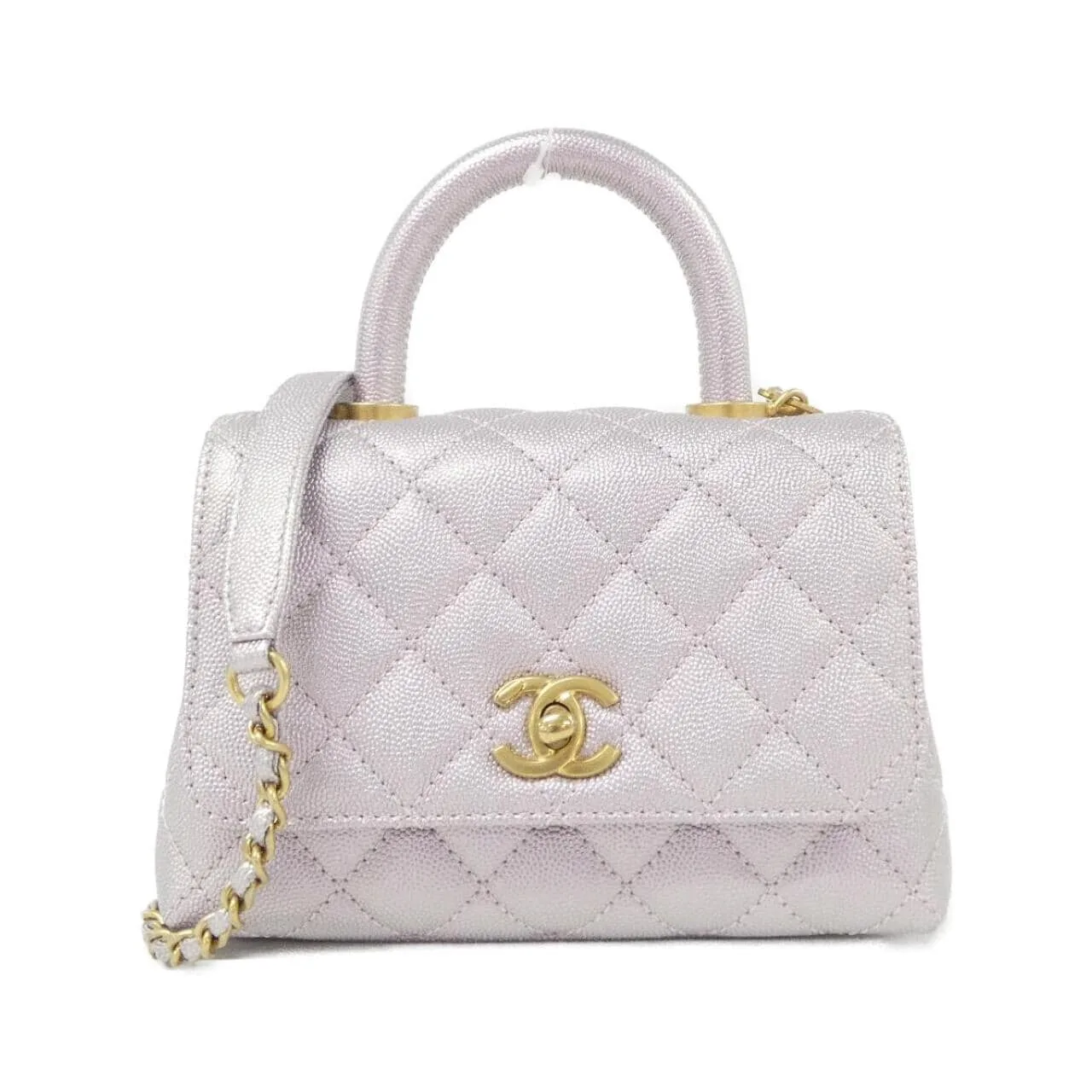 CHANEL Coco Handle AS2215 Handbag Grained Calfskin Pink