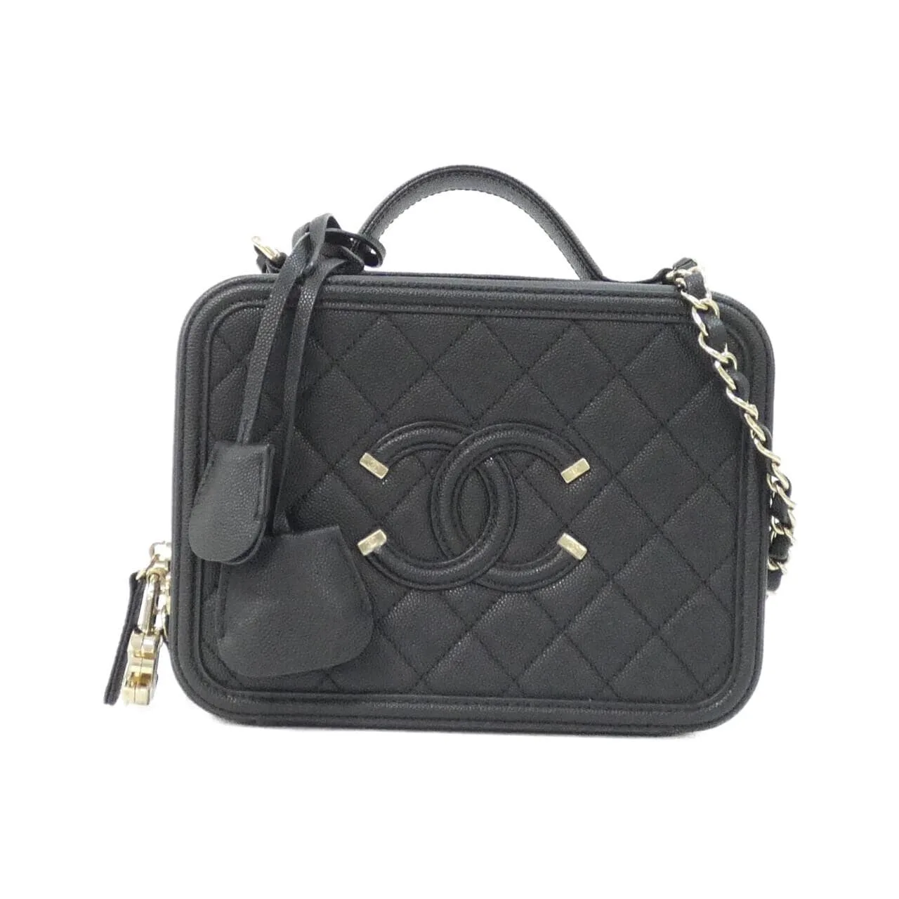 CHANEL 93343 Shoulder Grained Calfskin Black