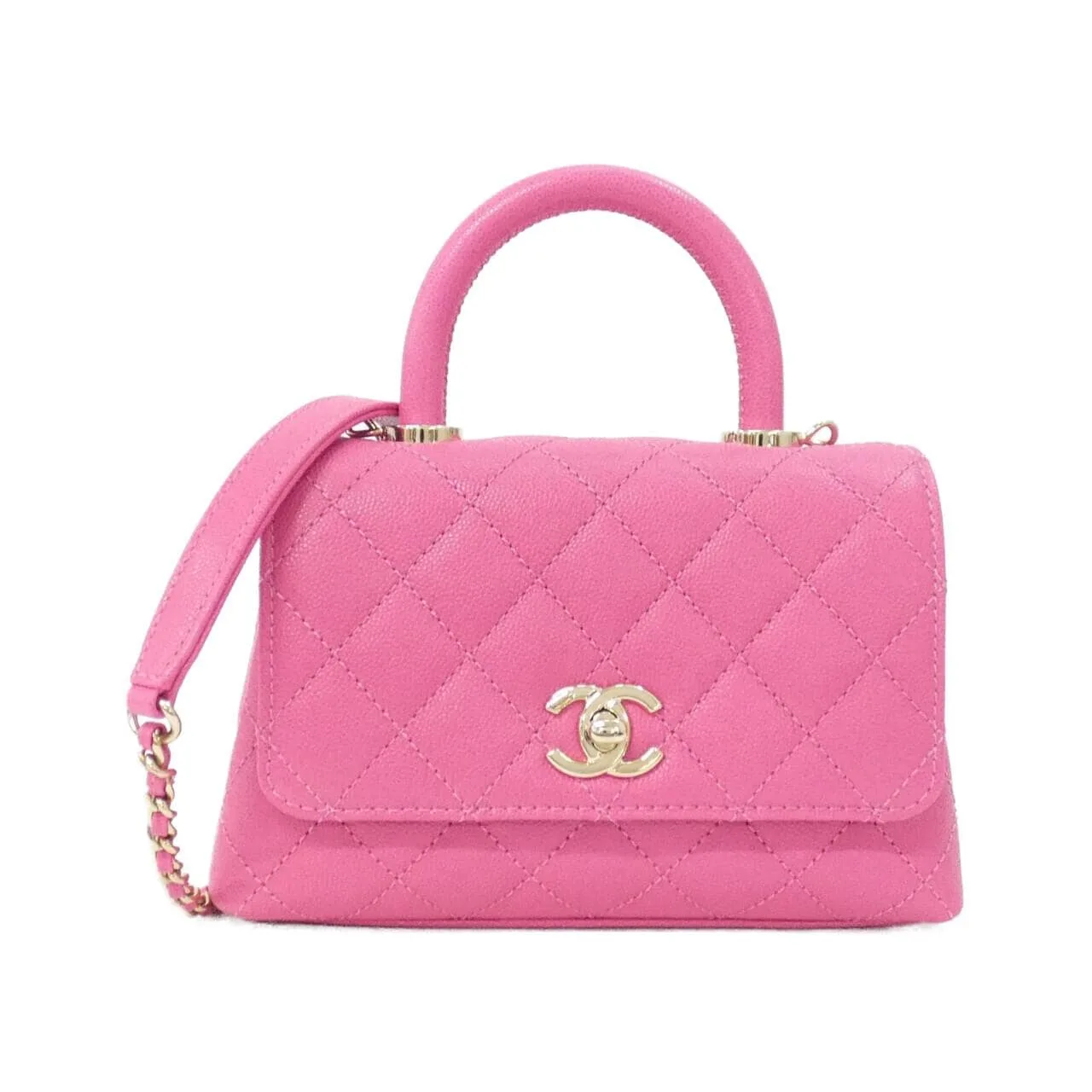CHANEL Coco Handle AS2215 Handbag Grained Calfskin Pink