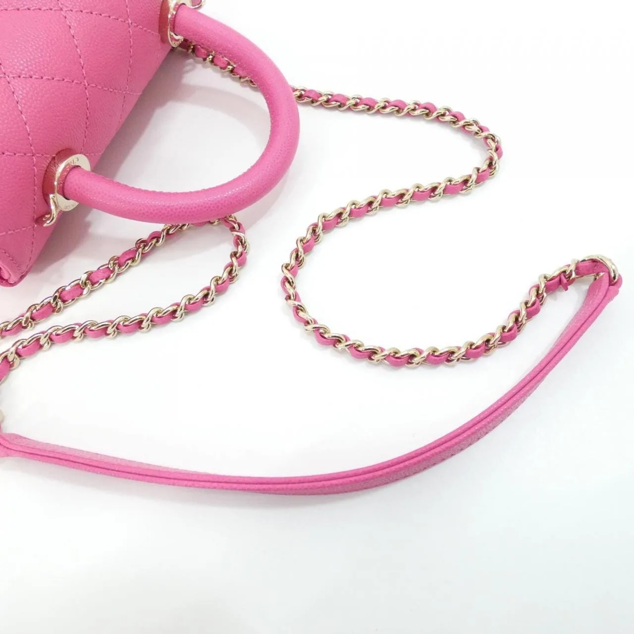 CHANEL Coco Handle AS2215 Handbag Grained Calfskin 粉色 荔枝紋牛皮 中古品A - 縮圖 5