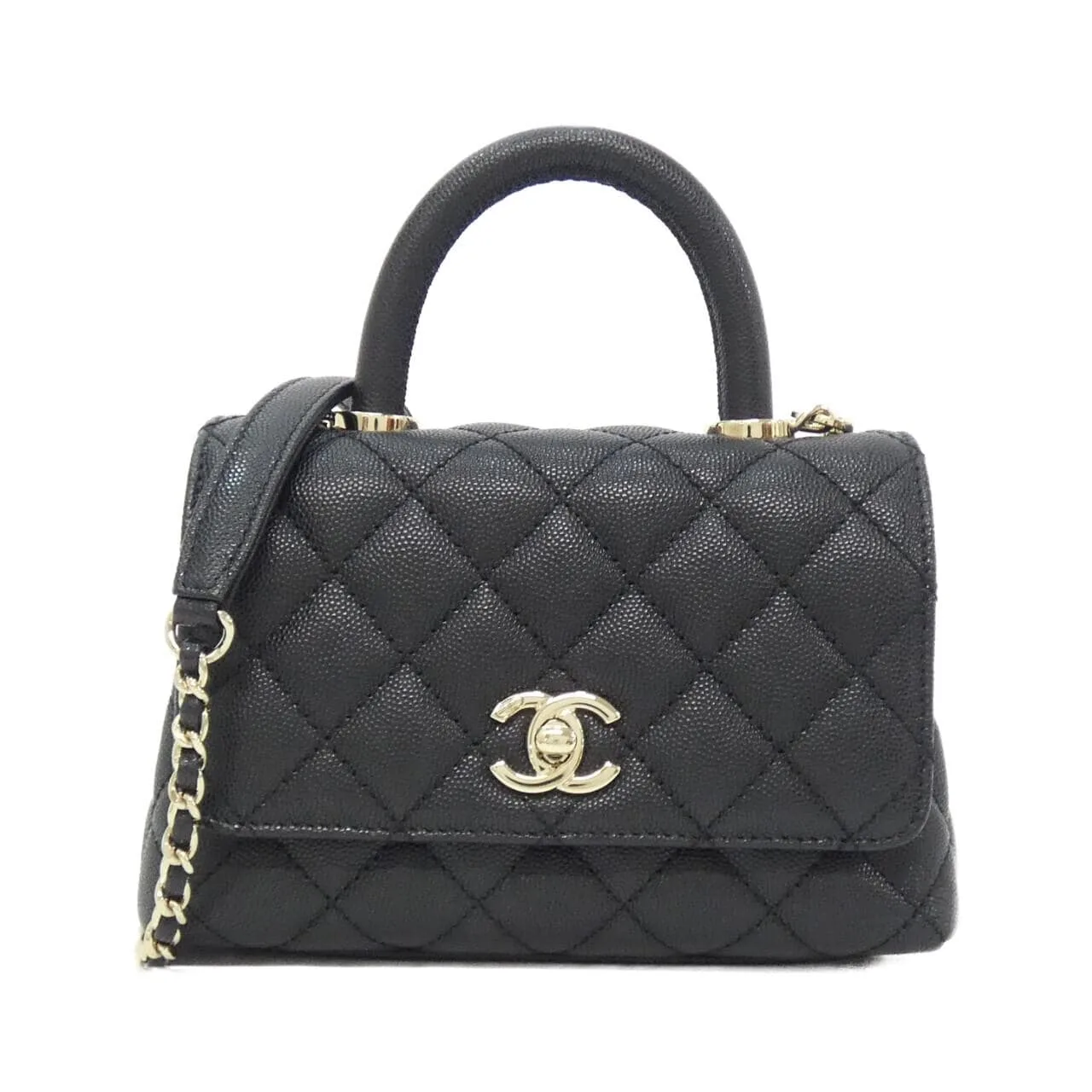 CHANEL Coco Handle AS2215 Handbag Grained Calfskin 黑色