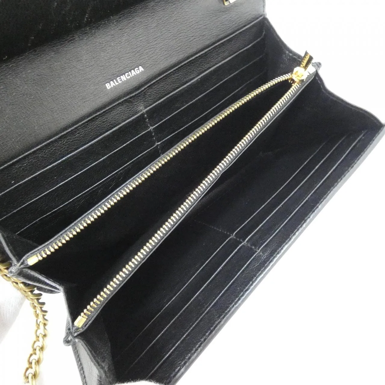 BALENCIAGA Hourglass 593784 1IZIM Wallet Leather 黑色 皮革 中古品A - 縮圖 5