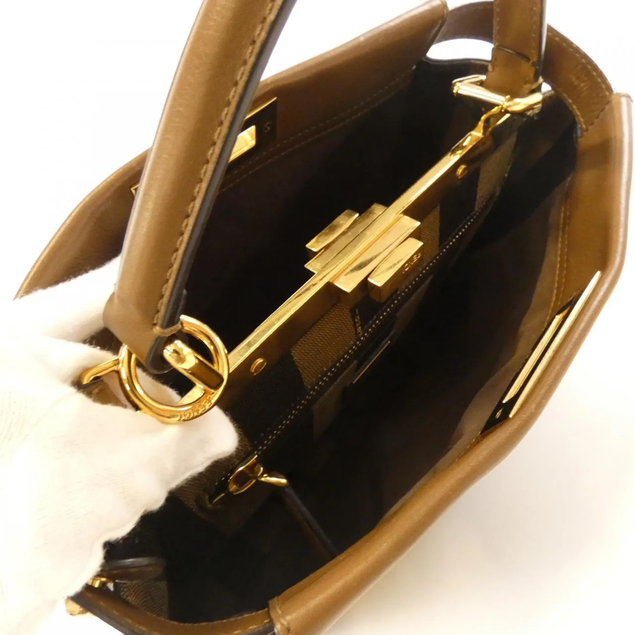 FENDI Peekaboo 8BN290 5WM Handbag Lambskin Black Lambskin Rank B - Thumbnail 7